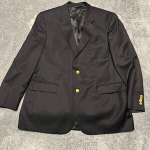 Brooks Brothers 346 Blazer Jacket Mens 44R Black Two Button Gold Button Wool